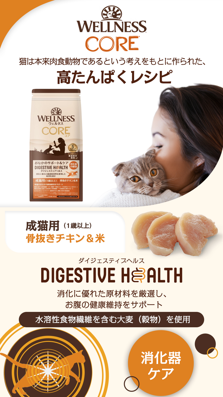 ダイジェスティブヘルス 成猫用 骨抜きチキン＆米