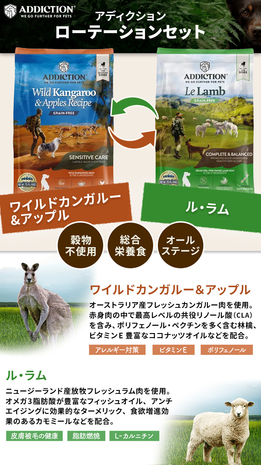 アディクション ローテーションセット ワイルドカンガルー＆アップル＋ル・ラム 1.8kg 各1袋