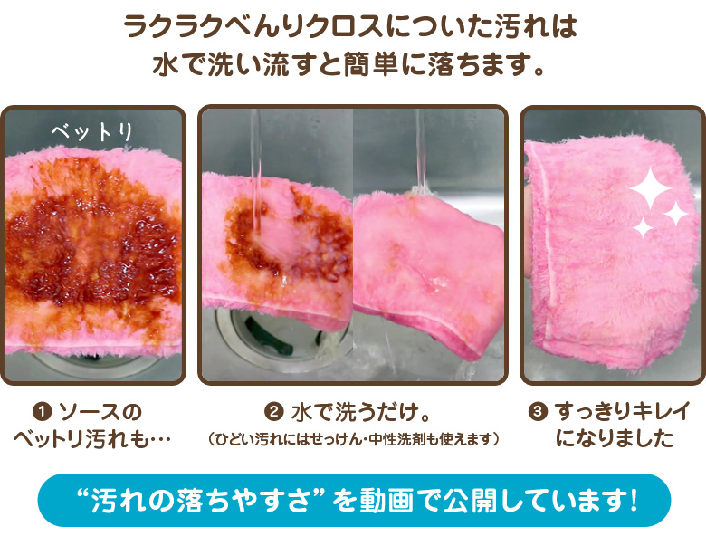 ラクラクべんりクロス 油汚れ 優れた吸水性 水で洗い流す