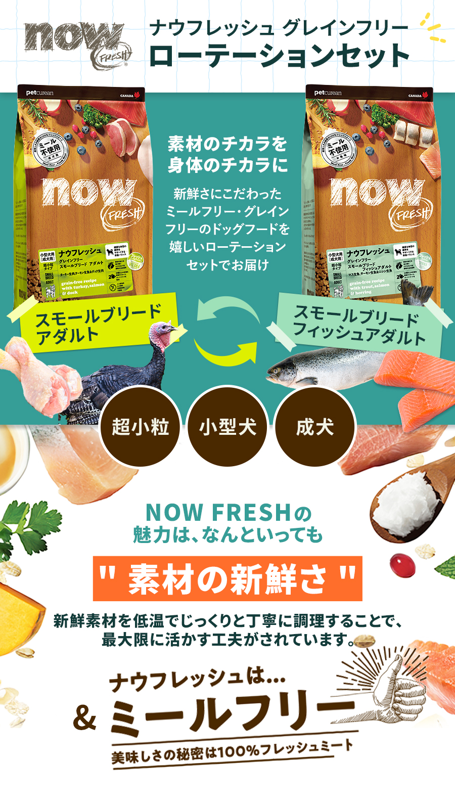 ナウ フレッシュ グレインフリー ローテーションセット スモールブリードアダルト＋スモールブリードフィッシュアダルト 2.3kg 各1袋