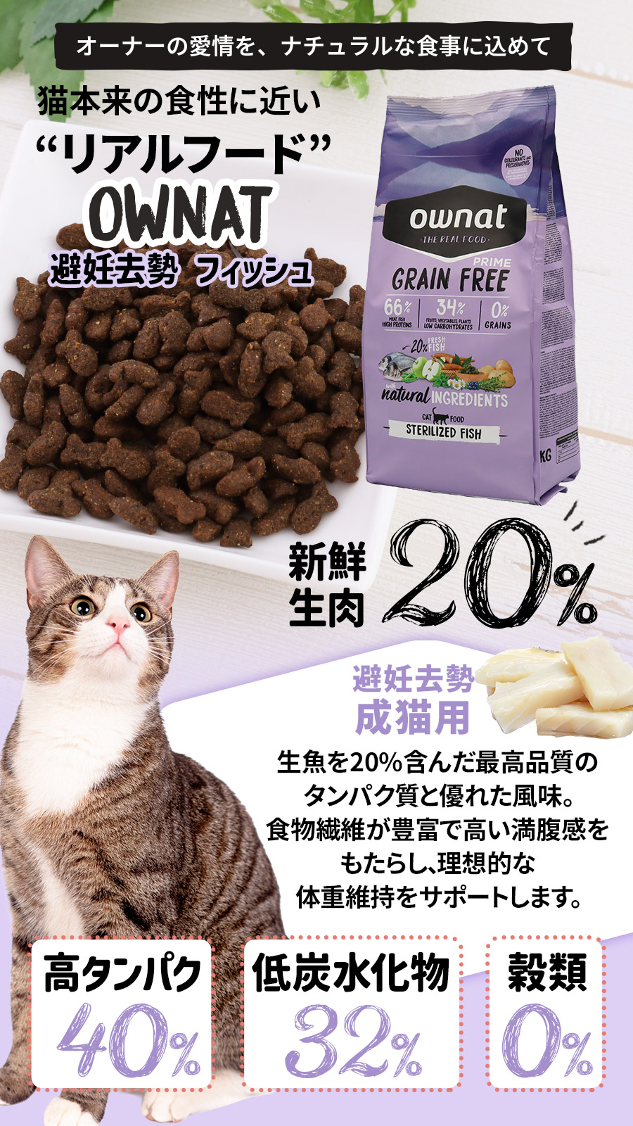 オーナット　グレインフリー　プライム　避妊去勢　フィッシュ　キャット