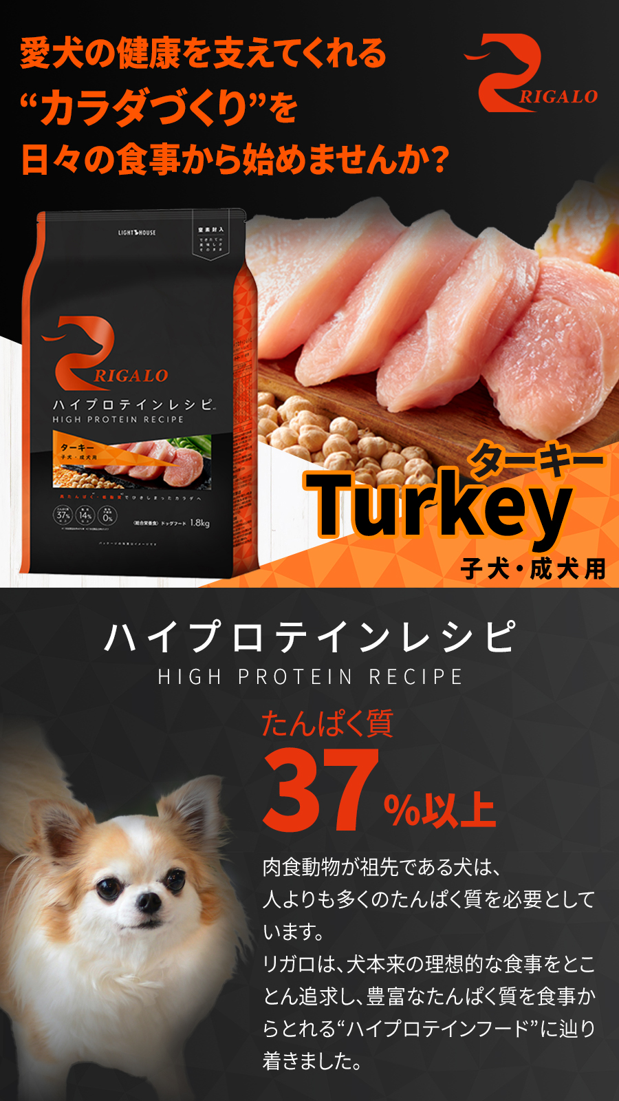 リガロ ハイプロテインレシピ 子犬成犬用 ターキー