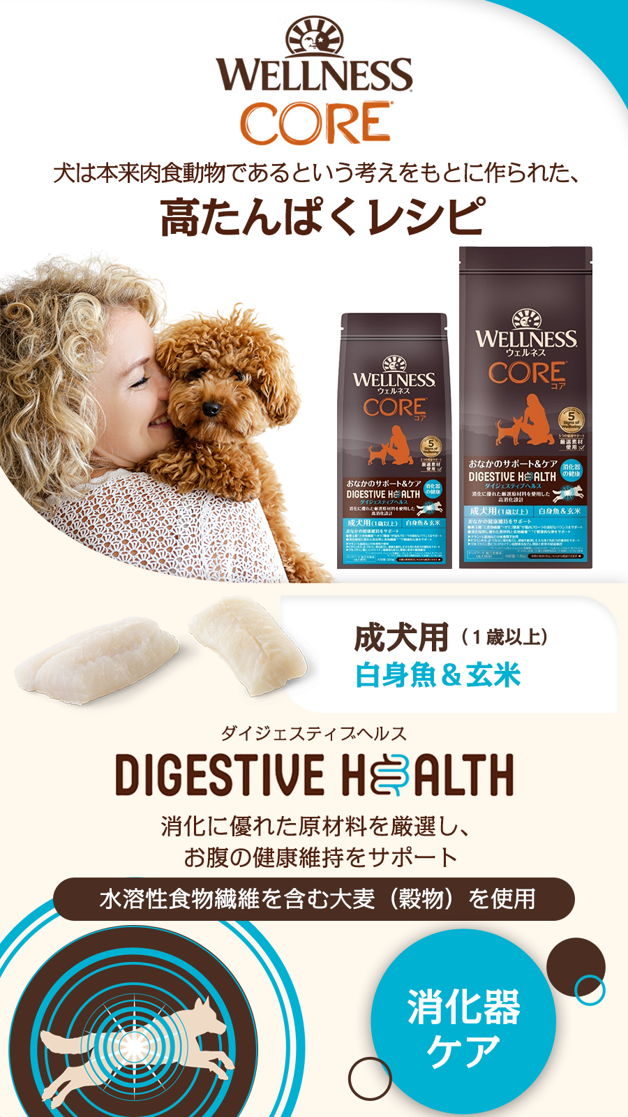 ダイジェスティブヘルス 成犬用（１歳以上）白身魚＆玄米